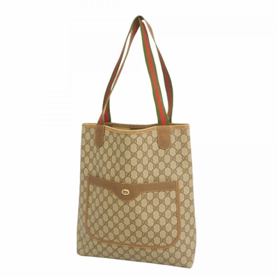 【6dd5250】グッチ トートバッグ GGスプリーム/シェリーライン 40 02 003 PVC ベージュ ゴールド/シルバー金具【中古】レディース