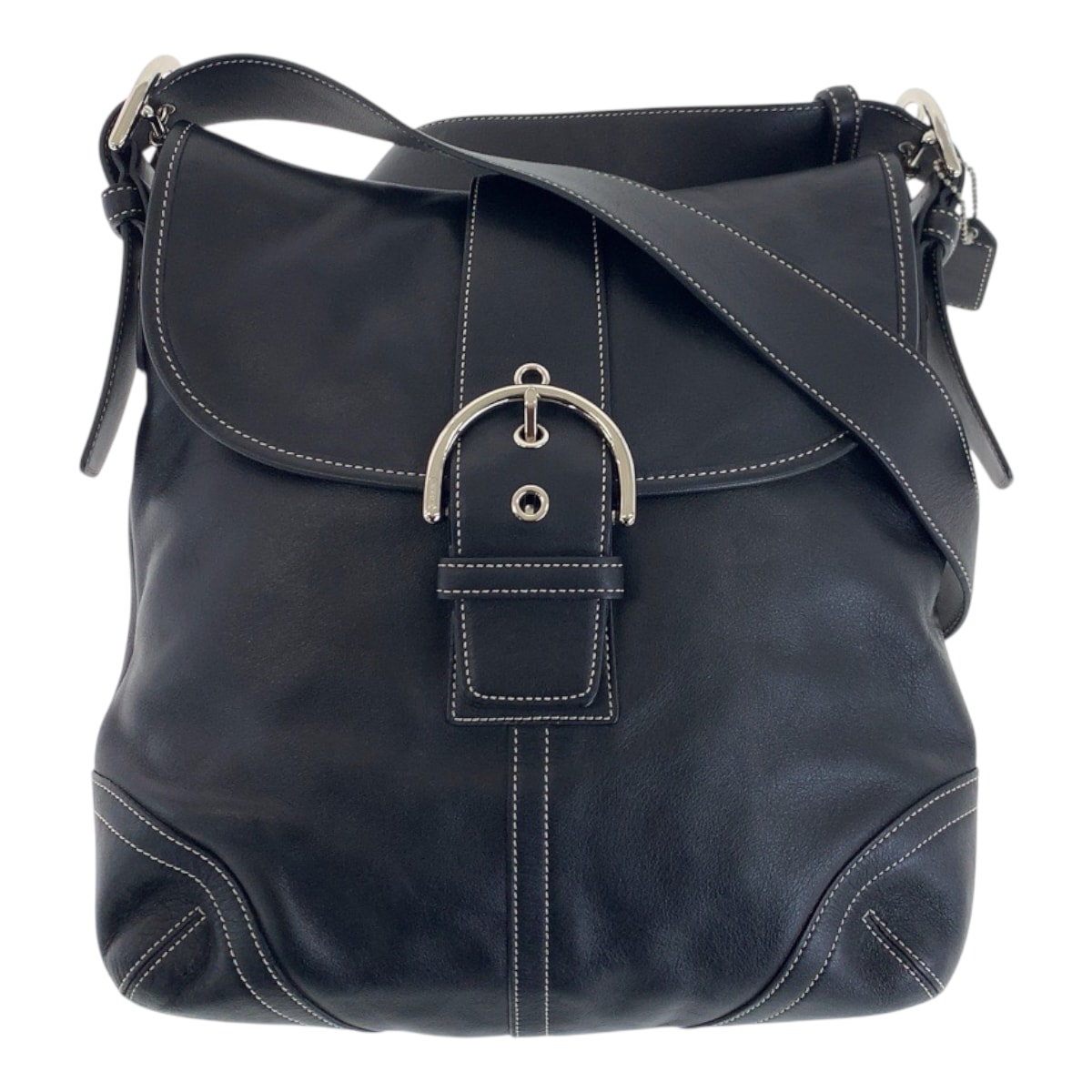 美品 COACH コーチ ソーホー スモール ダッフル ブラック 黒 シルバー金具 レザー ショルダーバッグ 男女兼用 600463 【中古】