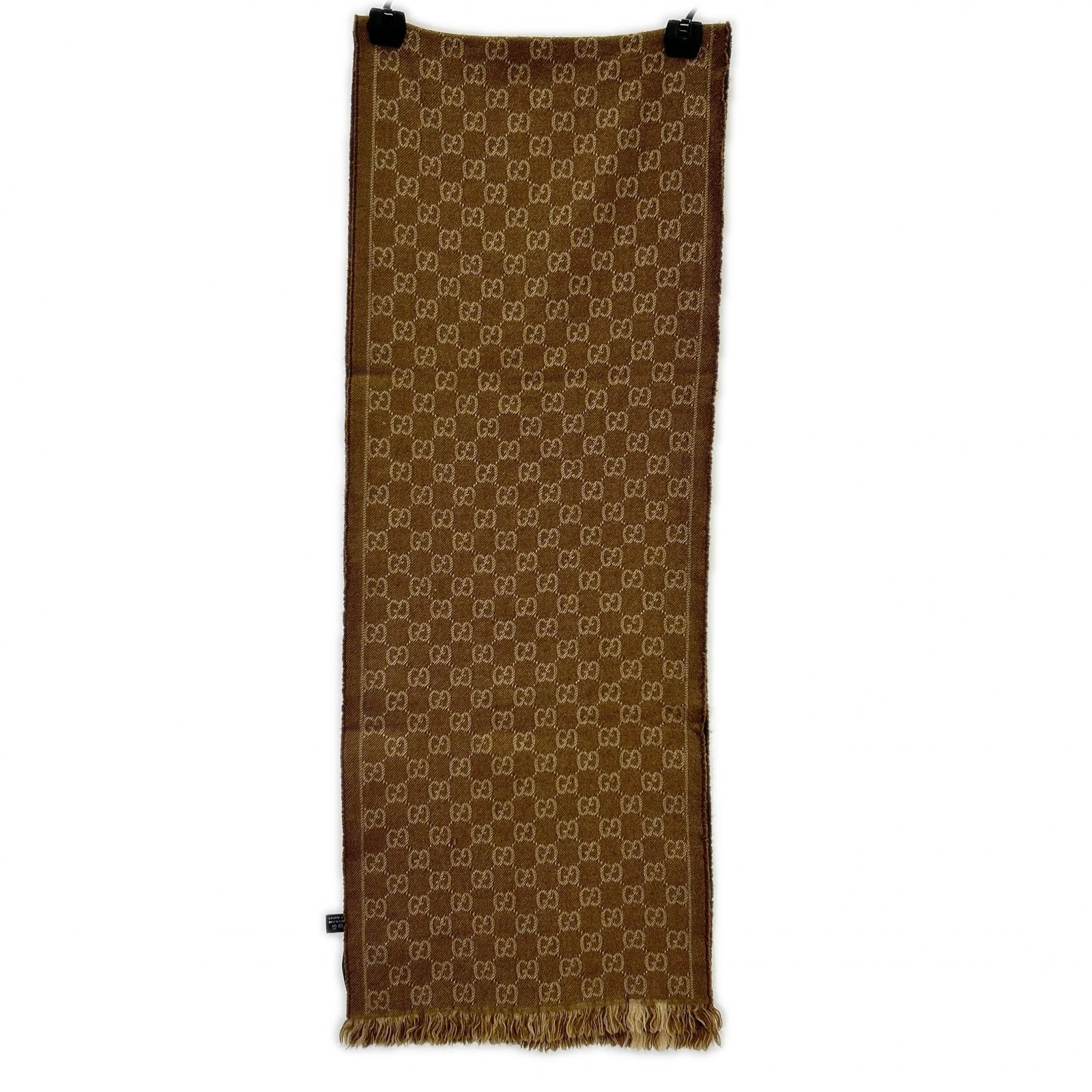 グッチ GG柄 フリンジ ウール マフラー