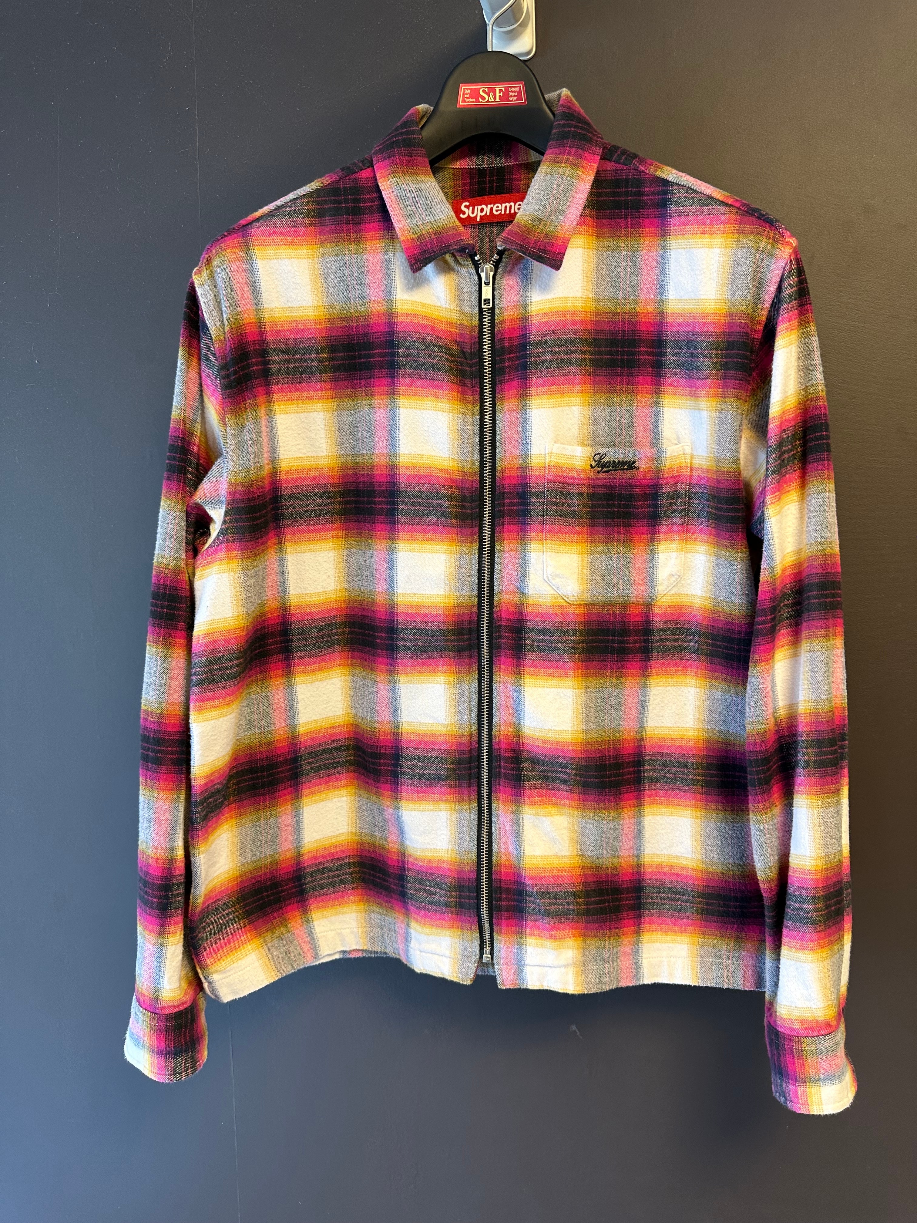 Supreme Shadow Plaid Flannel Zip Up Shirt "White"
