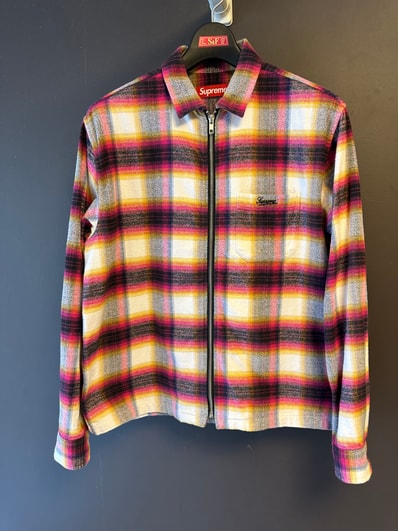 Supreme Shadow Plaid Flannel Zip Up Shirt "White"