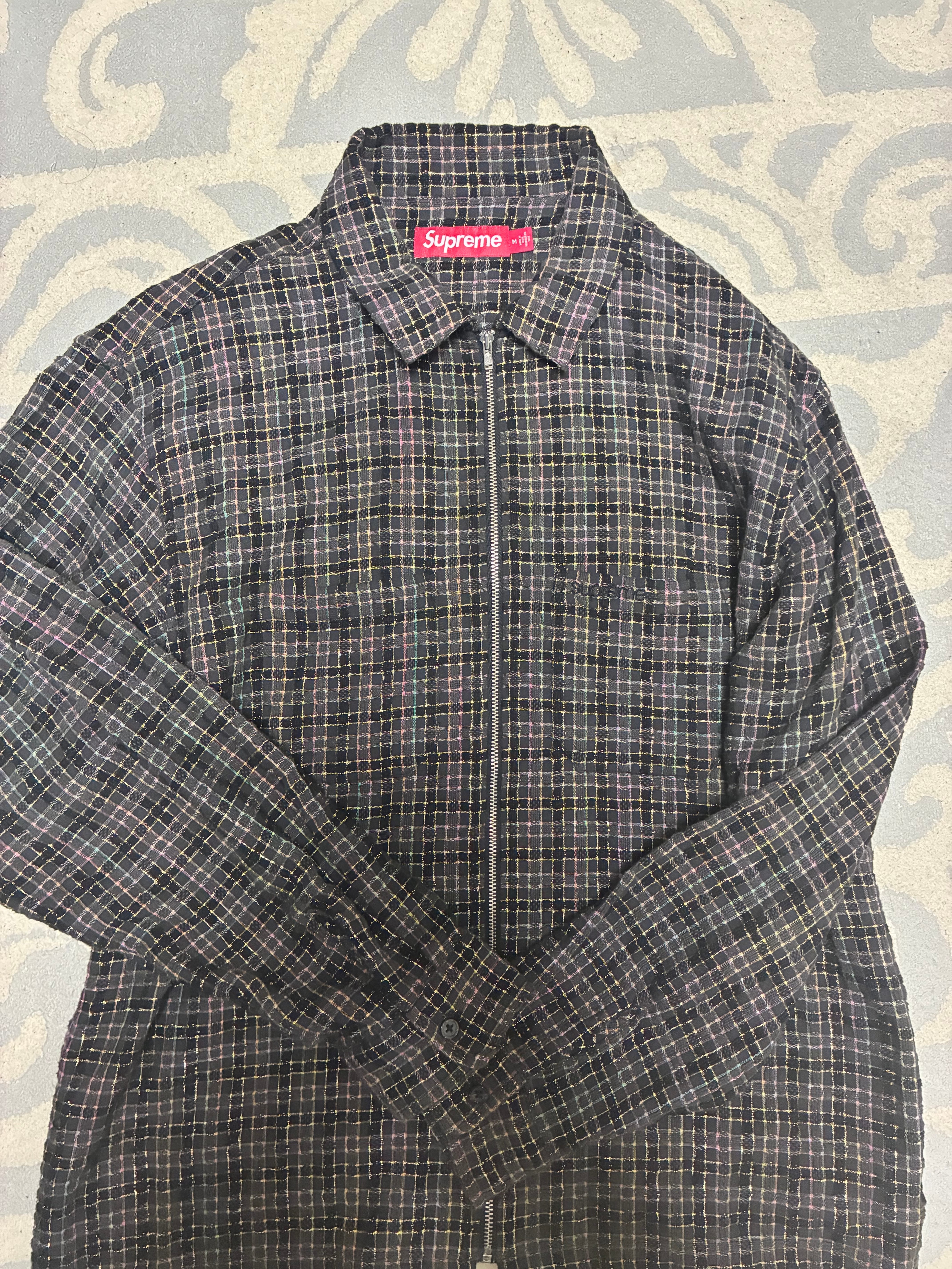 Supreme Metallic Plaid Zip Up Shirt "Washed Black"