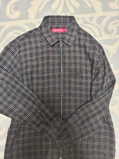 Supreme Metallic Plaid Zip Up Shirt "Washed Black"
