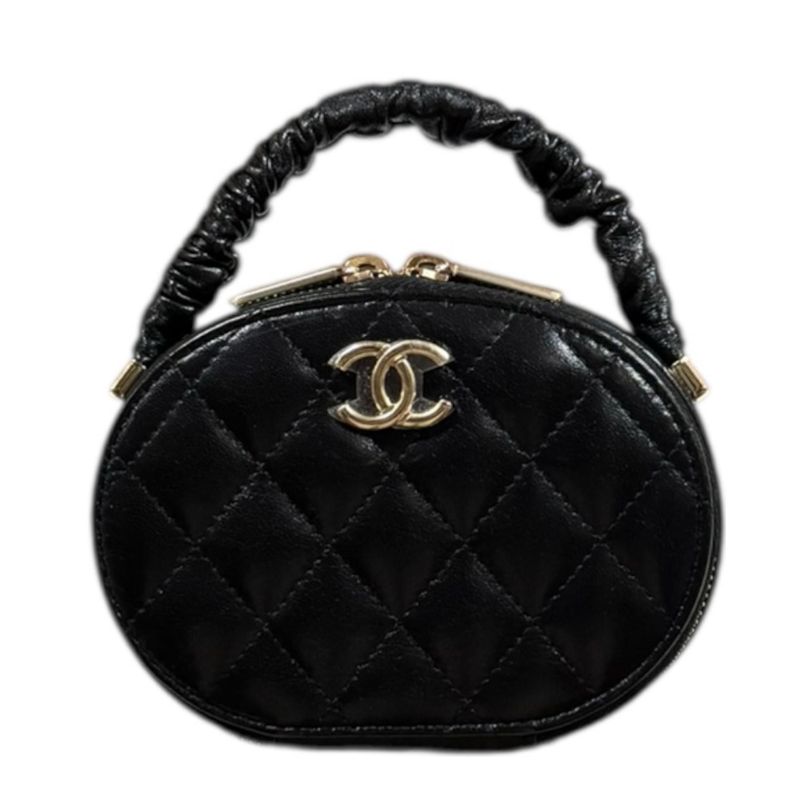 シャネル バニティバッグ マトラッセ ハンドバッグ レザー ブラック レディース CHANEL  中古