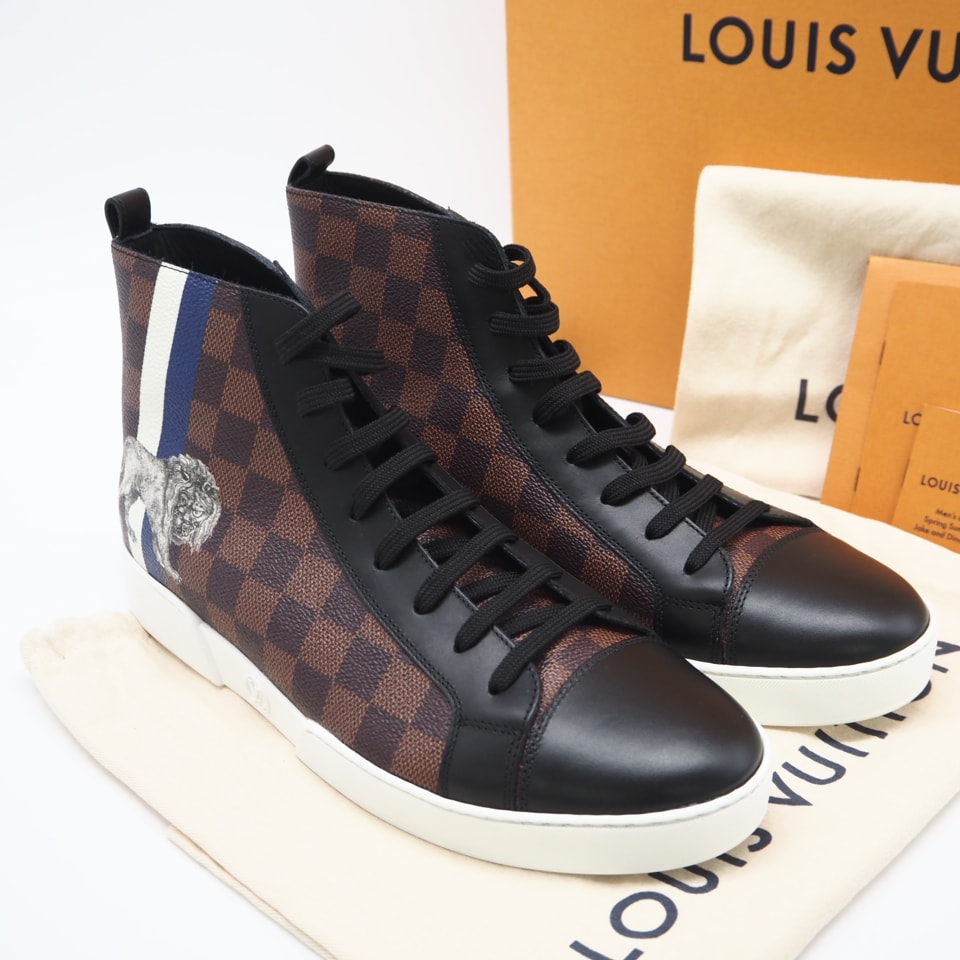 極美品 LOUIS VUITTON ルイ・ヴィトン ダミエ エベヌ チャップマン マッチアップ ライン スニーカー 8 26.5 - スニーカー ブラウン ブラック ブルー ホワイト コーティングキャンバス メンズ