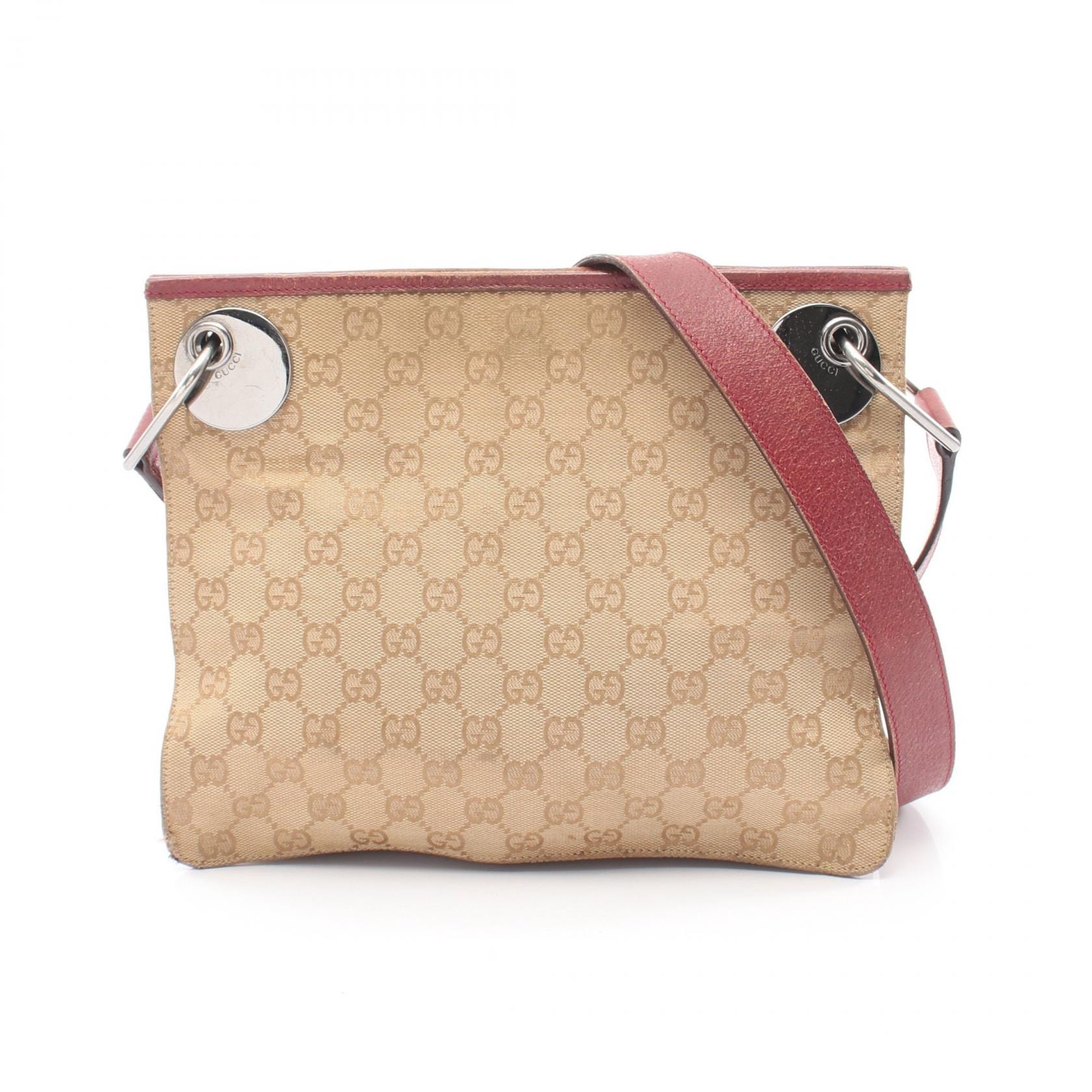 グッチ GUCCI GGキャンバス ショルダーバッグ バッグ キャンバス レザー レディース ベージュ系 / ボルドー系 120841 【中古】