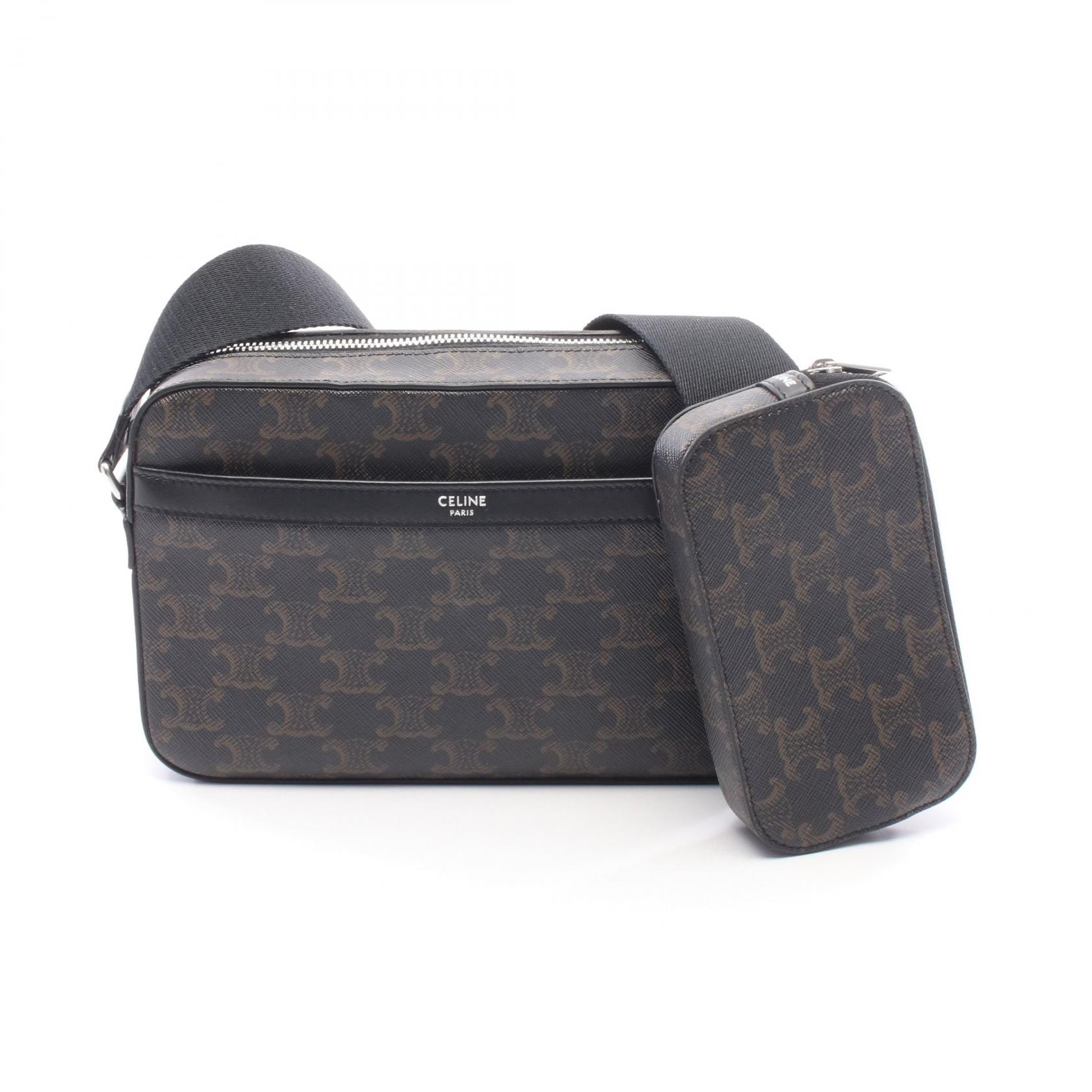 セリーヌ CELINE トリオンフ マルチメッセンジャーバッグ ショルダーバッグ バッグ PVCコーティングキャンバス レザー メンズ ブラック系 / ブラウン系 114872EVJ.38SI 【中古】