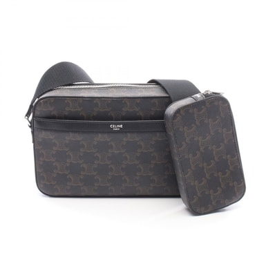 セリーヌ CELINE トリオンフ マルチメッセンジャーバッグ ショルダーバッグ バッグ PVCコーティングキャンバス レザー メンズ ブラック系 / ブラウン系 114872EVJ.38SI 【中古】