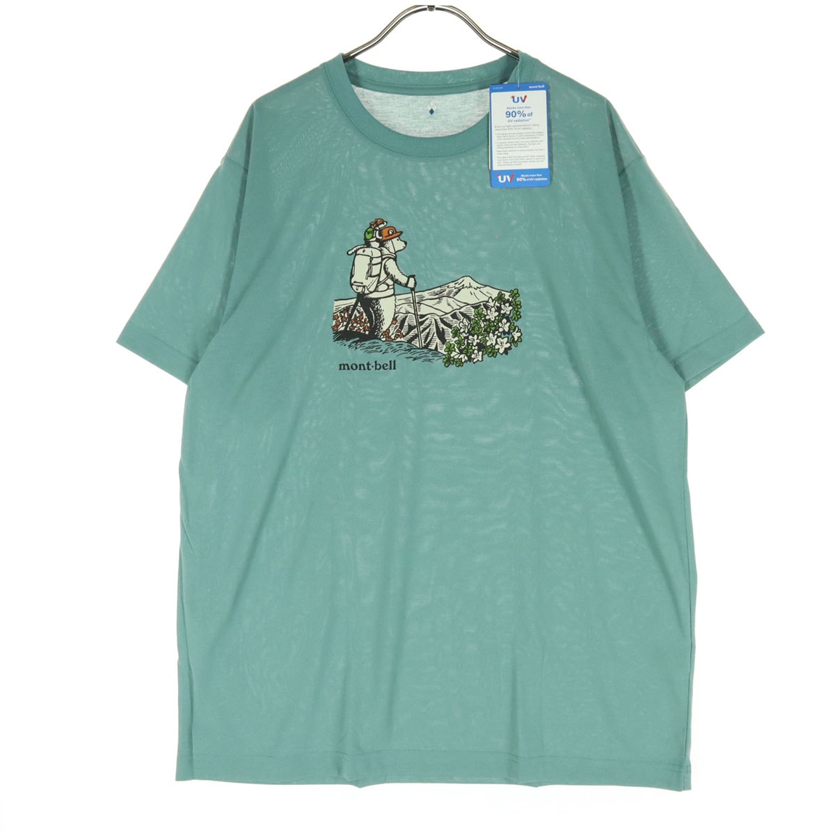 未使用 mont-bell モンベル プリント クマ 半袖 Tシャツ L ブルーグリーン
