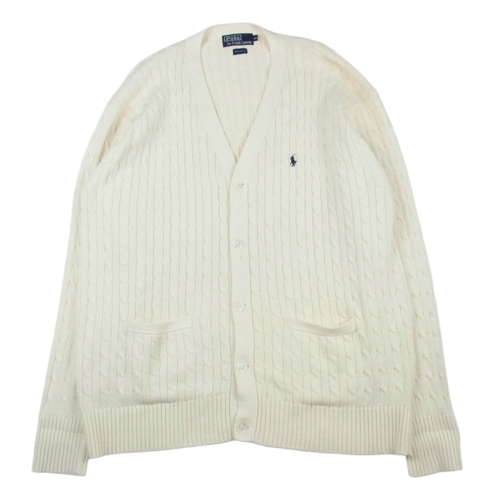 POLO RALPH LAUREN ポロ・ラルフローレン カーディガン コットン ケーブルニット カーディガン ホワイト系 LL【中古】