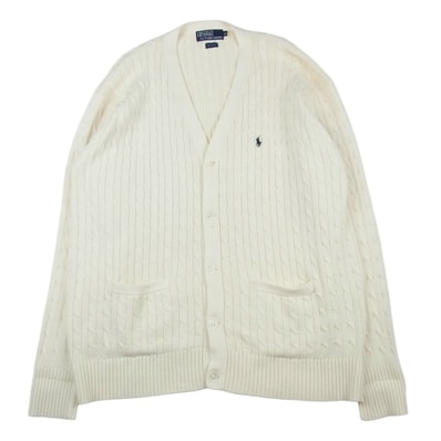 POLO RALPH LAUREN ポロ・ラルフローレン カーディガン コットン ケーブルニット カーディガン ホワイト系 LL【中古】