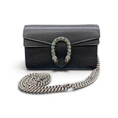 GUCCI 極美品 グッチ ディオニュソス スーパーミニバッグ チェーンショルダーバッグ 476432 レザー ラインストーン ブラック ポシェット Aランク 中古 鑑定済 グッチバッグ