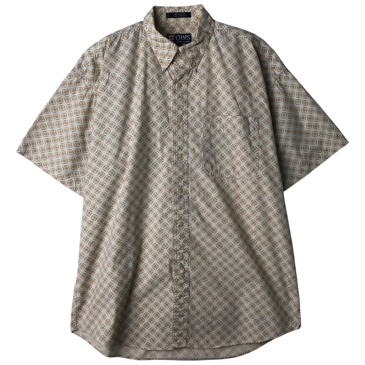 古着 ラルフローレン Ralph Lauren CHAPS チャップス 総柄 半袖 ボタンダウンシャツ メンズL相当/eaa611055