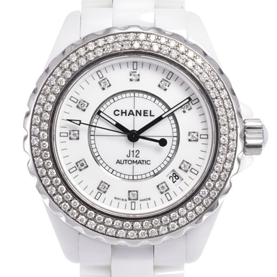 シャネル CHANEL H1629 J12 ホワイトセラミック ダイヤモンド デイト ホワイト 自動巻き メンズ 良品 箱付き 腕時計 O#148928
