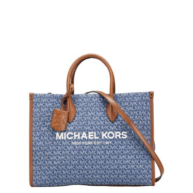 マイケルコース MKシグネチャー トートバッグ ショルダーバッグ 2WAY ブルー ブラウン キャンバス レザー レディース Michael Kors 中古