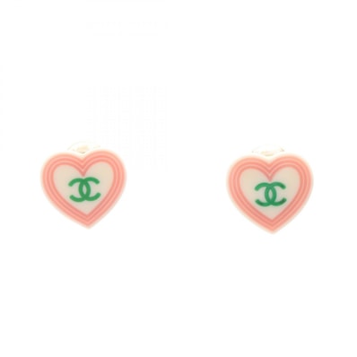 シャネル CHANEL ココマーク ハート イヤリング ジュエリー ステンレススチール プラスチック レディース ホワイト系 / ピンク系 / グリーン系 【中古】