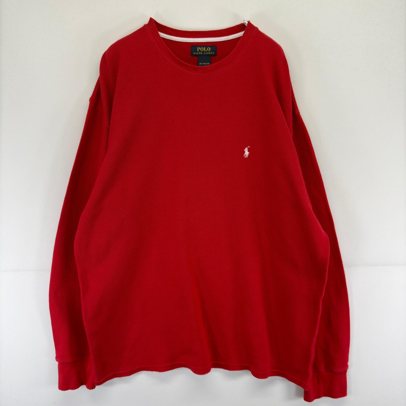 古着 ポロ・ラルフローレン POLO RALPH LAUREN 長袖Tシャツ ワンポイント サーマル 大きいサイズ サーマル 2XL レッド 無地 メンズ