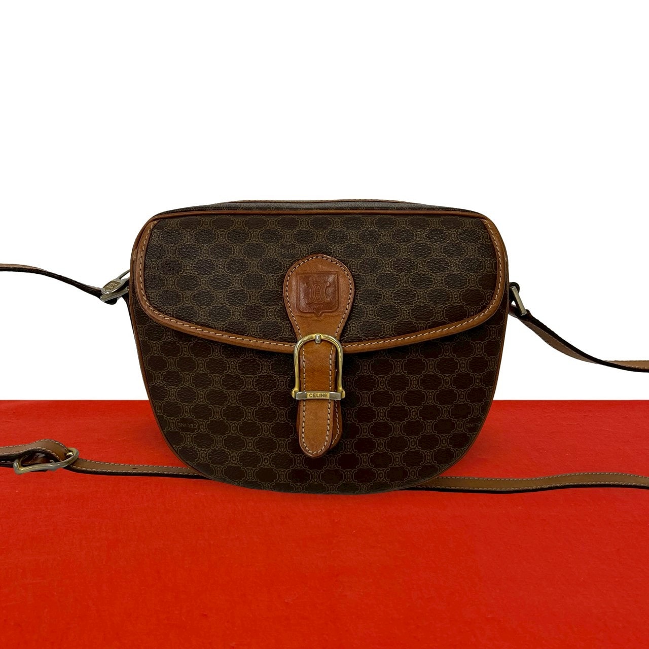 CELINE セリーヌ マカダム ブラゾン ロゴ 柄 レザー PVC ショルダーバッグ ブラウン
53850