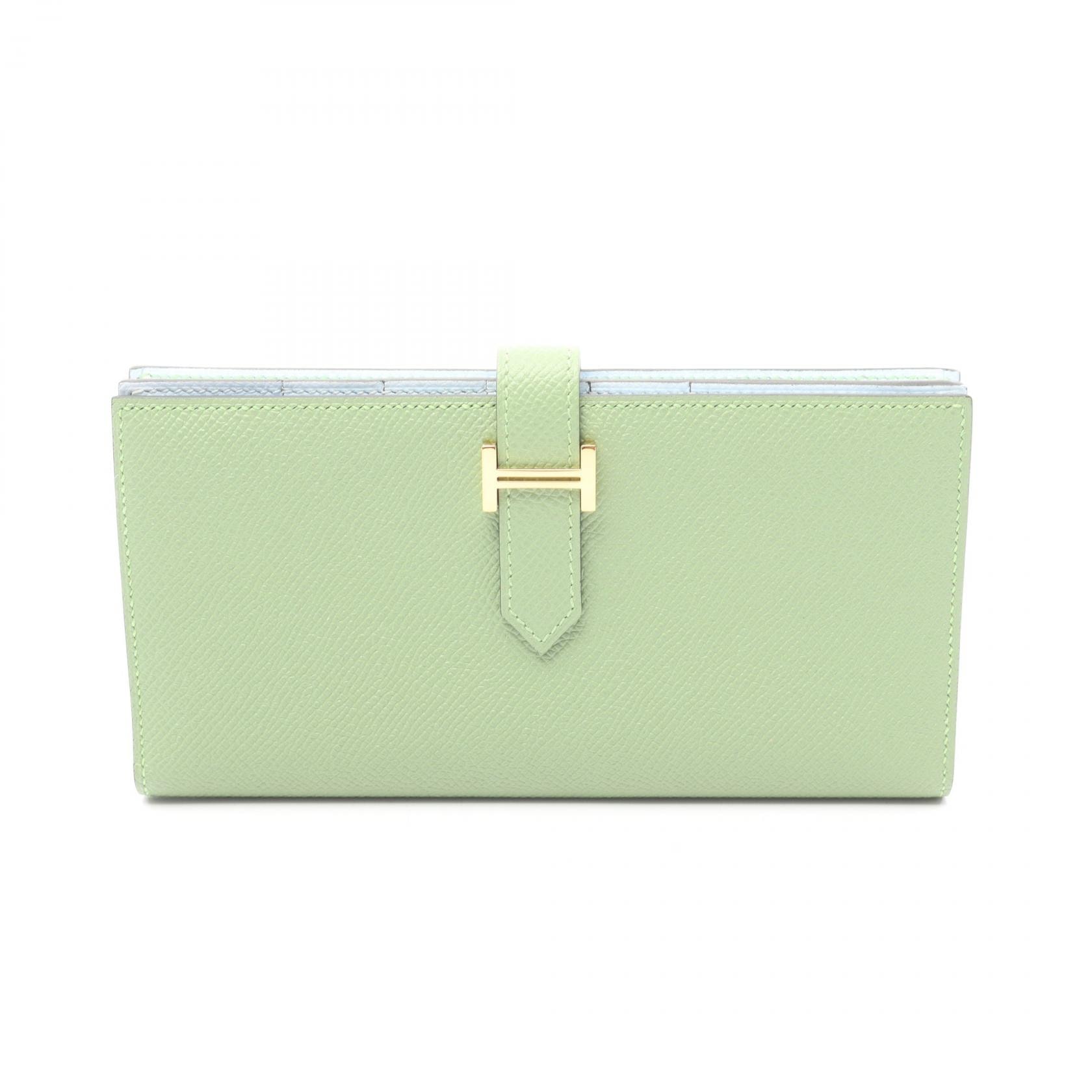 エルメス HERMES ベアンスフレ ヴェルソ 二つ折り長財布 財布 レザー ヴォーエプソン ヴェールクリケット Y刻印(2020年製造) レディース グリーン系 / ブルー系 / ブルーブリュム 073596CC 【中古】