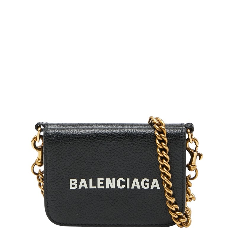 バレンシアガ チェーンミニウォレット 618145 ブラック レザー レディース BALENCIAGA 中古