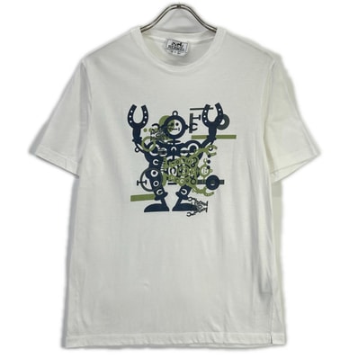エルメス ホワイト ハローミスターファリエール プリント Tシャツ S
