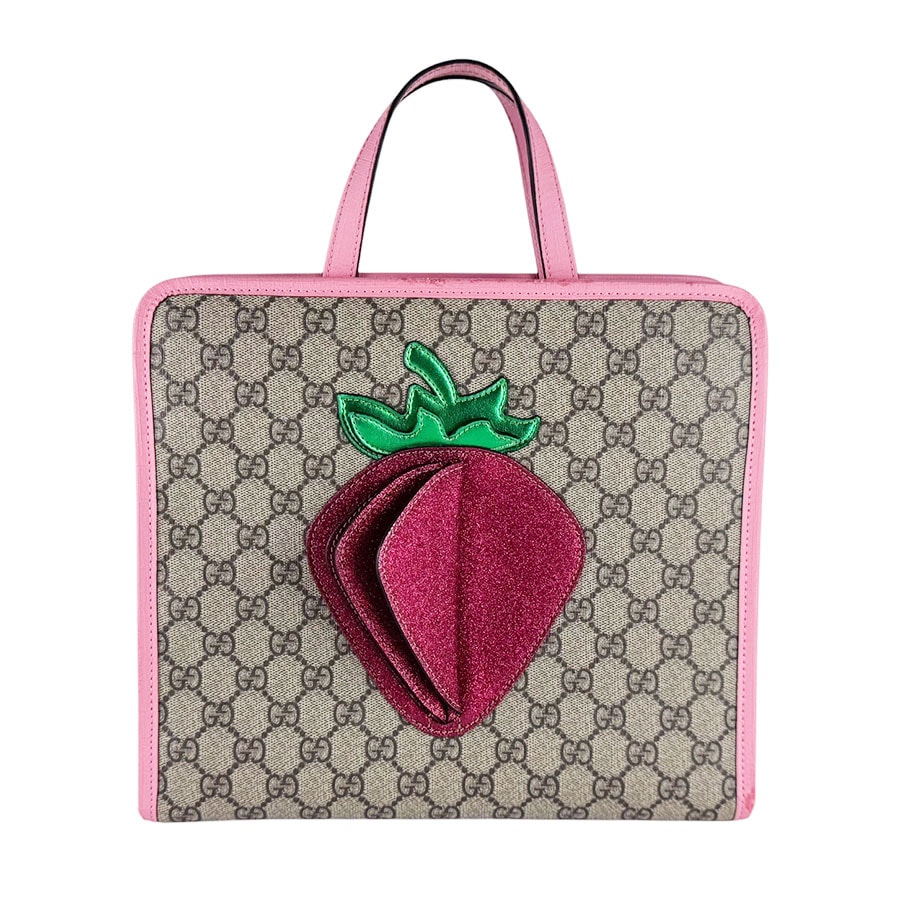 グッチ GUCCI ハンドバッグ GGスプリームキャンバス ブラウン/ピンク キッズ 630589【中古】 z10639