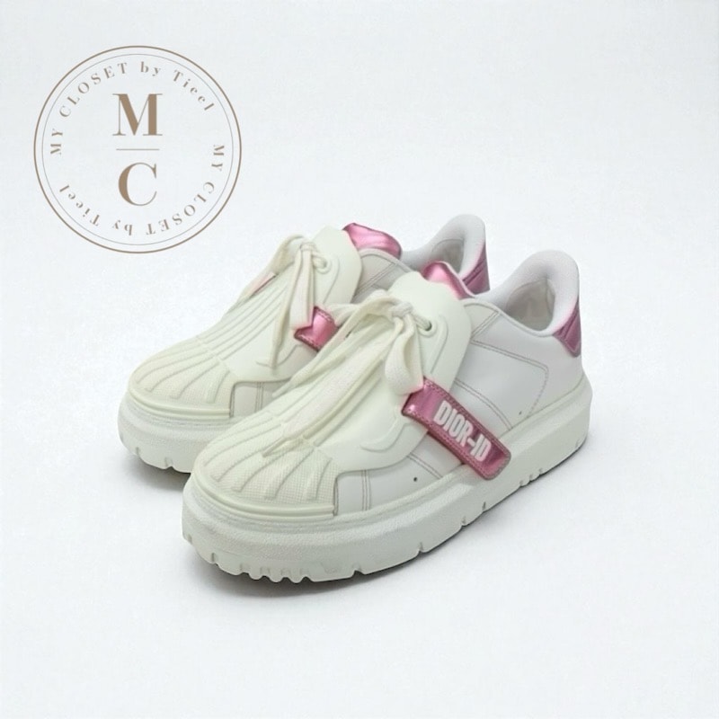 クリスチャンディオール CHRISTIAN DIOR Dior-ID スニーカー 靴 シューズ レザー ラバー ホワイト ピンク系 ロゴ ベルクロ