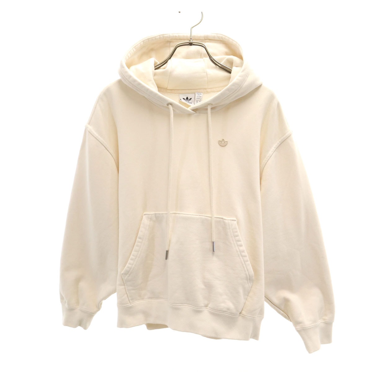 adidas Originals アディダスオリジナルス トレフォイルロゴ 長袖 クロップド丈 スウェットパーカー S アイボリー