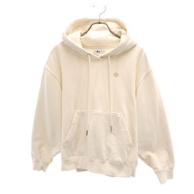 adidas Originals アディダスオリジナルス トレフォイルロゴ 長袖 クロップド丈 スウェットパーカー S アイボリー