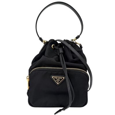 PRADA プラダ 2WAY デュエット バケットバッグ ハンドバッグ ショルダーバッグ 肩掛け 斜め掛け 1BH038 ナイロン レザー ブラック 黒 ゴールド金具 レディース【中古品】