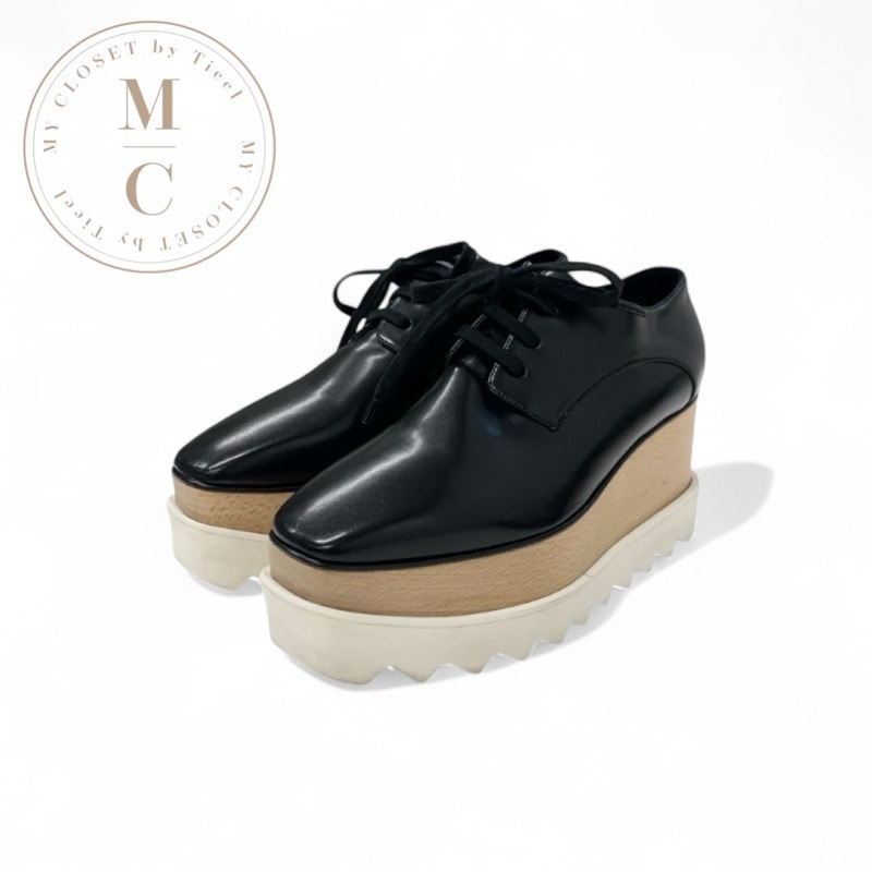 ステラマッカートニー STELLA McCARTNEY エリス スニーカー 靴 シューズ レザー ウッド ブラック 厚底 プラットフォーム レースアップ