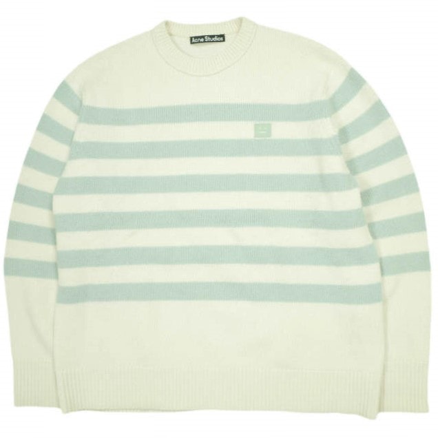 Acne Studios アクネストゥディオズ Striped Face Patch Sweater フェイスパッチボーダークルーネックニット FA-UX-KNIT000035 S Beige/Green セーター プルオーバー トップス g23773