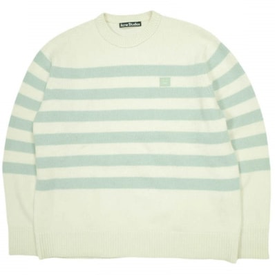 Acne Studios アクネストゥディオズ Striped Face Patch Sweater フェイスパッチボーダークルーネックニット FA-UX-KNIT000035 S Beige/Green セーター プルオーバー トップス g23773