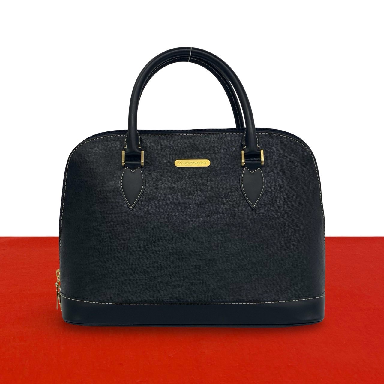 BURBERRY バーバリー ロゴ 金具 ノバチェック レザー ハンドバッグ ブラック
 334-6