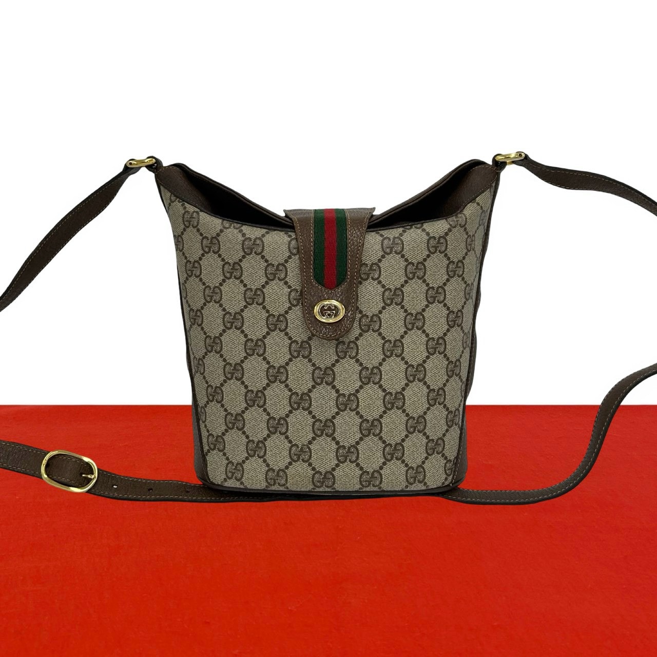GUCCI グッチ シェリーライン GG ロゴ 金具 レザー PVC ショルダーバッグ ブラウン
 11417