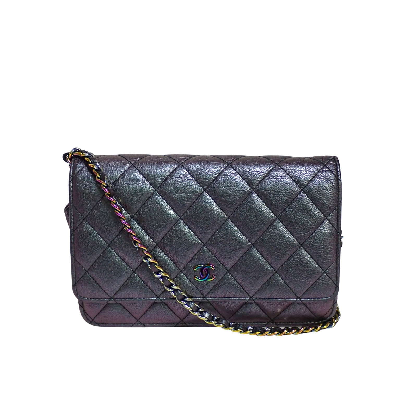 CHANEL シャネル マトラッセ クラシック チェーンウォレット パープル レインボー金具 パープル レディース ショルダーバッグ