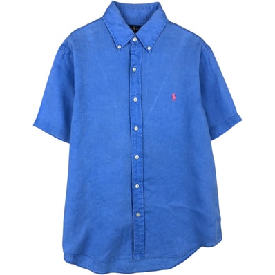 古着 ラルフローレン Ralph Lauren OCEAN WASH LINEN 半袖 リネン ボタンダウンシャツ メンズS相当/rab182091