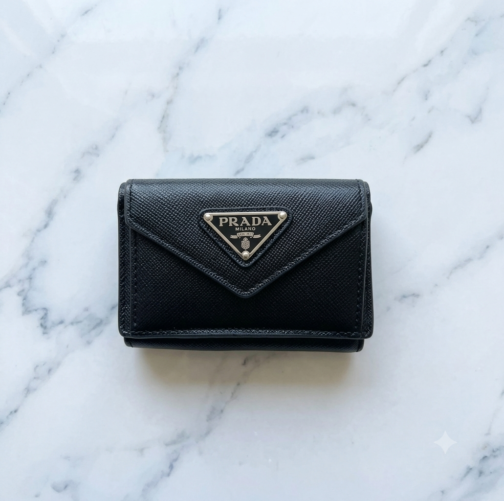 PRADA 三つ折り財布 三角ロゴ シルバープレート