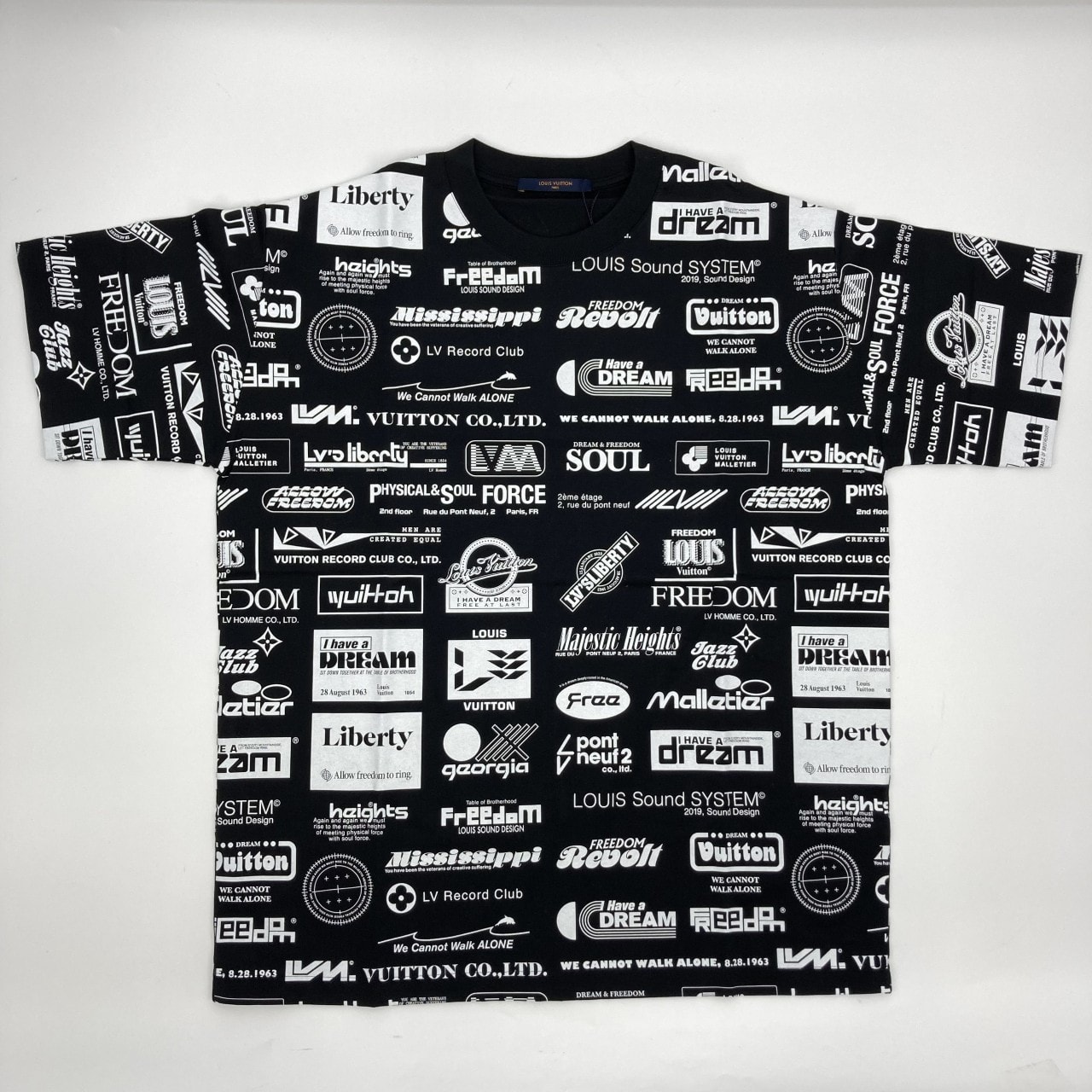 LOUIS VUITTON(ルイ・ヴィトン) オールオーバーロゴプリンテッド クルーネック XL コットン RM192M NPG HHY20W 半袖Tシャツ ブラック×ホワイト