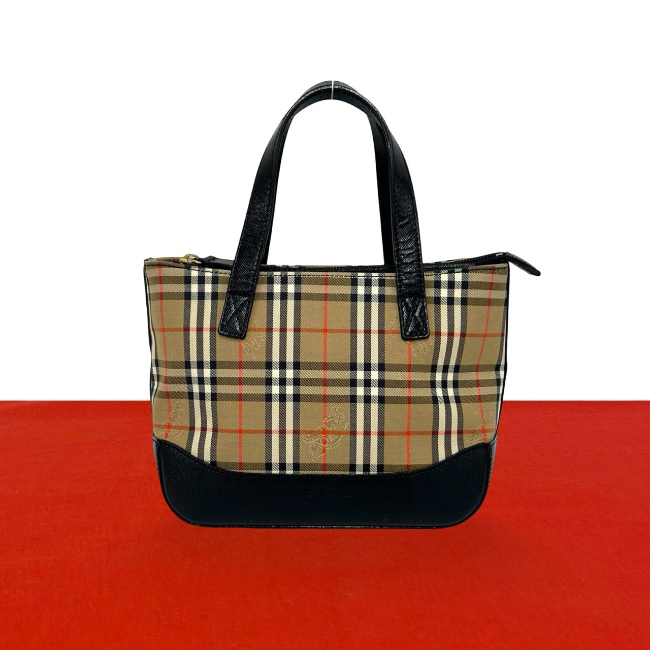 BURBERRY バーバリー ノバチェック 柄 キャンバス レザー ハンドバッグ ベージュ
 2676d