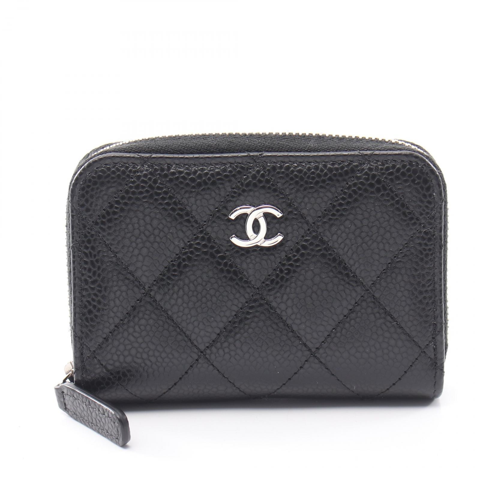シャネル CHANEL クラシック ジップ コインパース マトラッセ コインケース 財布 キャビアスキン(グレインドカーフ) レディース ブラック系 AP0216 【中古】