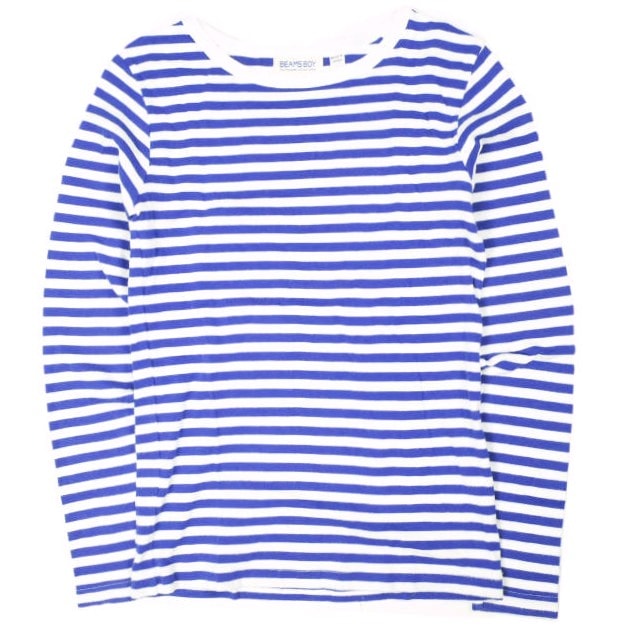 BEAMS BOY ビームスボーイ 日本製 フライス 1cmボーダーTシャツ 13-14-0060-654 ONE SIZE WHITE/BLUE 長袖 カットソー ロングスリーブ トップス g25941
