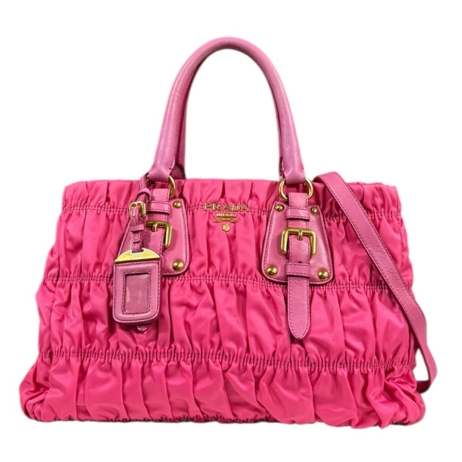 プラダ ギャザー ショルダーバッグ ナイロン BN2346 ピンク レディース PRADA 中古