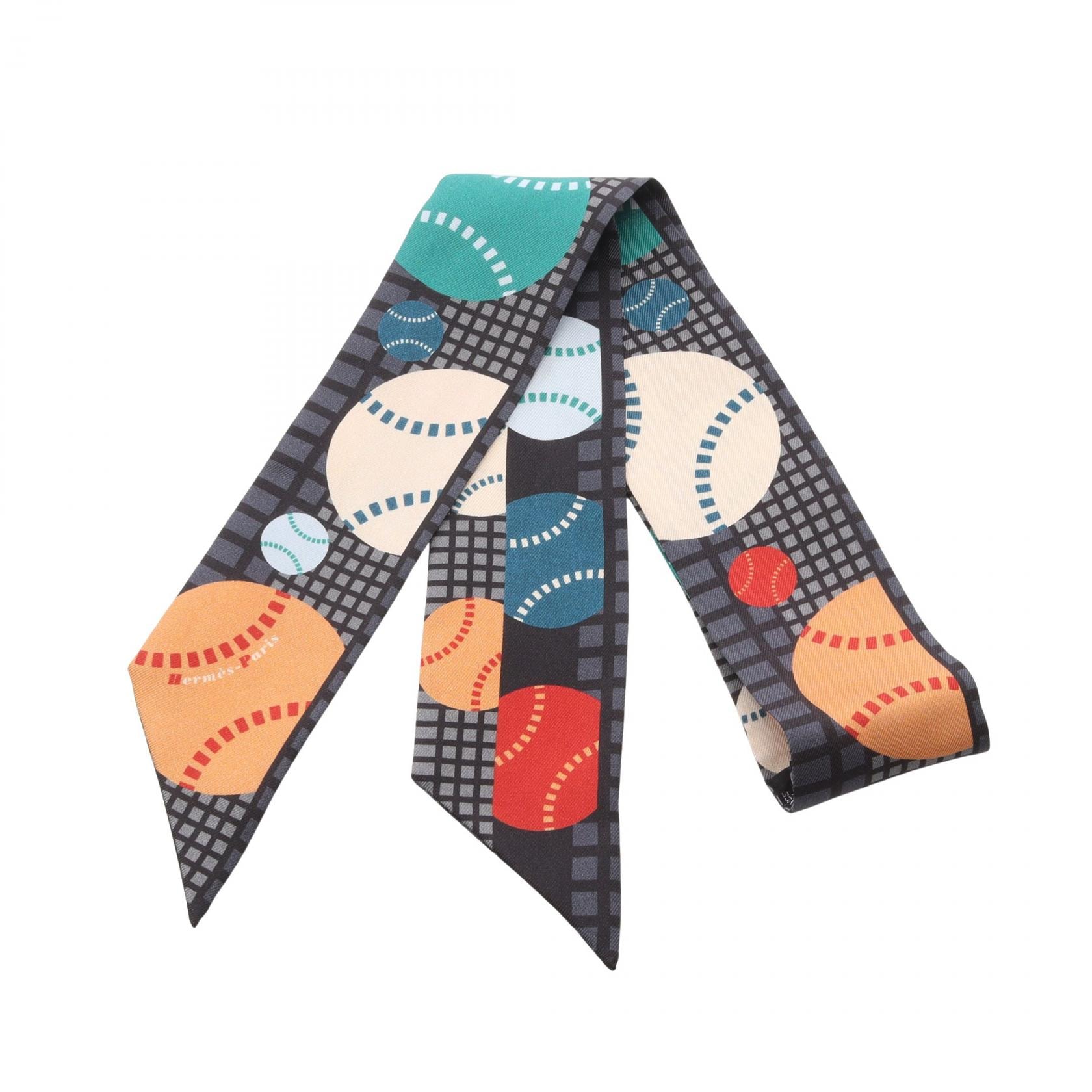 エルメス HERMES ツイリー BALLES DE TENNIS リボン スカーフ 衣料品 シルク シルク レディース グレー系 / マルチカラー 【中古】