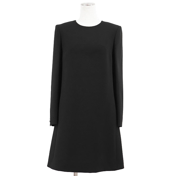 【美品】 サンローラン ウール100%クレープ ワンピース レディース ブラック 36 SAINT LAURENT