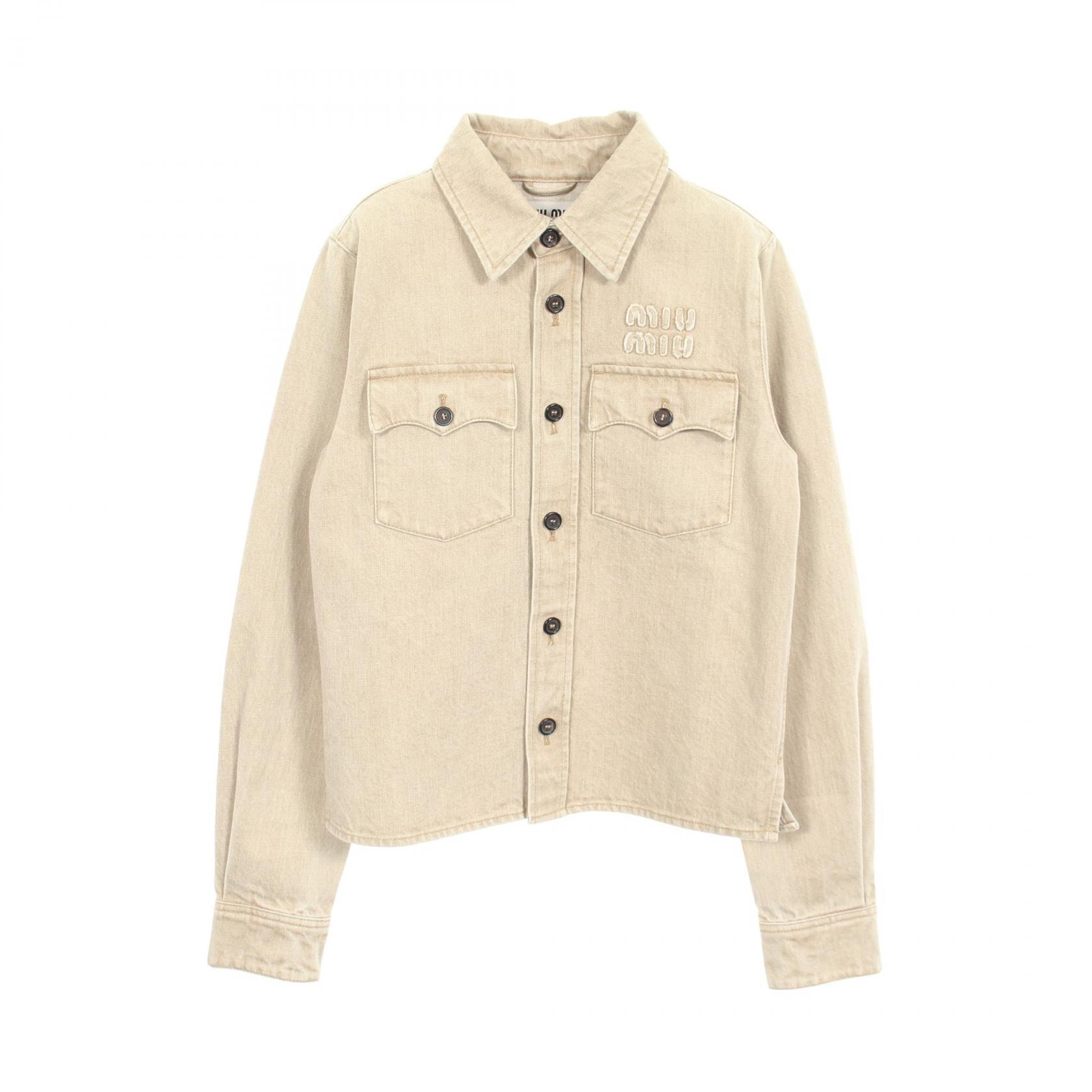 ミュウ ミュウ Miu Miu ロゴ デニムジャケット 衣料品 アウター コットン レディース ベージュ系 GWC113 【中古】