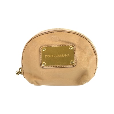 DOLCE&GABBANA ドルチェアンドガッバーナ ベージュ ゴールド金具 レザー ポーチ 小物入れ 男女兼用 600565 【中古】