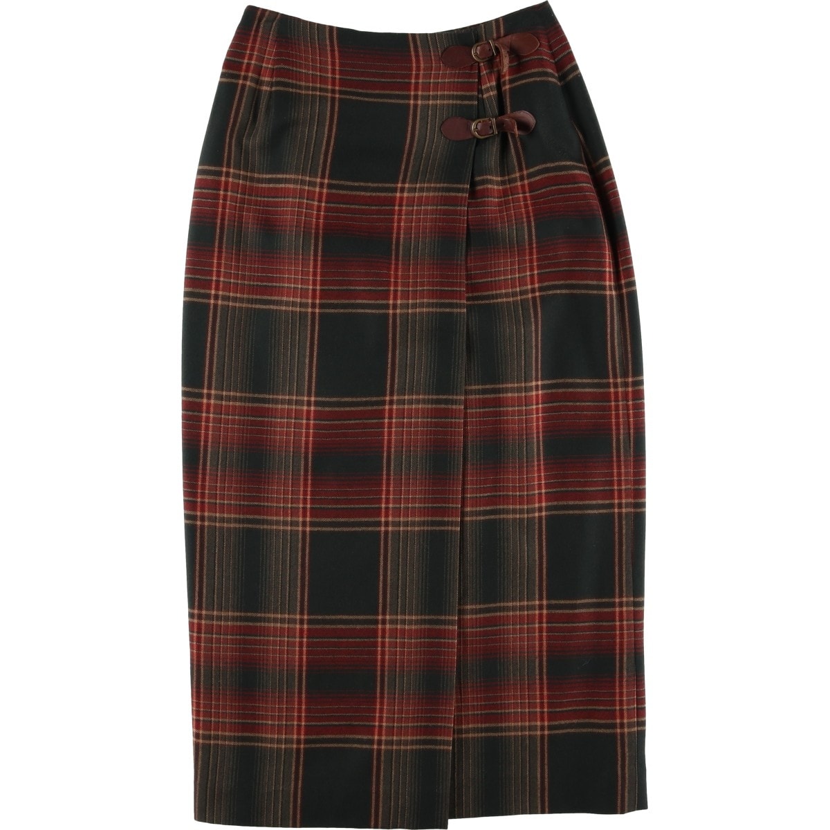 古着 ラルフローレン Ralph Lauren LAUREN ローレン チェック柄 ウール ロング ラップ 巻きスカート USA製 レディースL相当/eaa459091