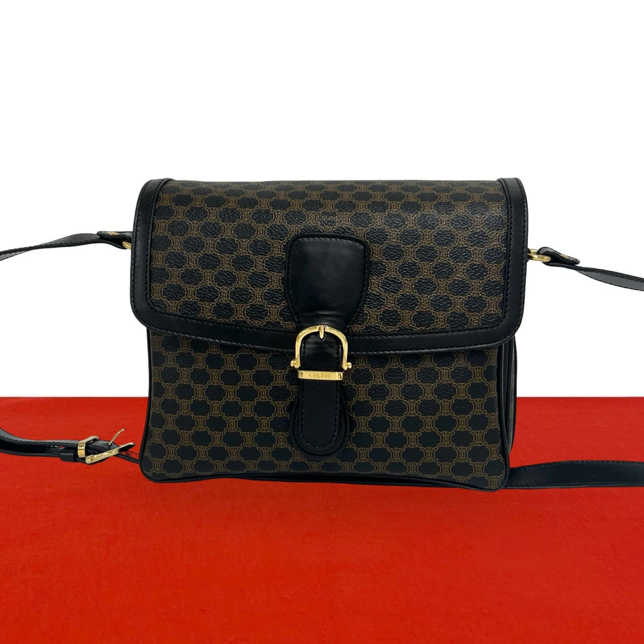 CELINE セリーヌ マカダム ブラゾン 柄 トリオンフ ロゴ レザー PVC ショルダーバッグ ブラック
35710