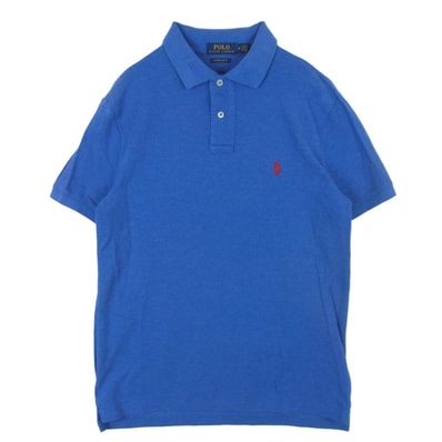 POLO RALPH LAUREN ポロ・ラルフローレン Custom Slim Fit Mesh Polo Shirt カスタムスリムフィット メッシュ 半袖 ポニー刺繍 ポロ シャツ ブルー系 M【中古】